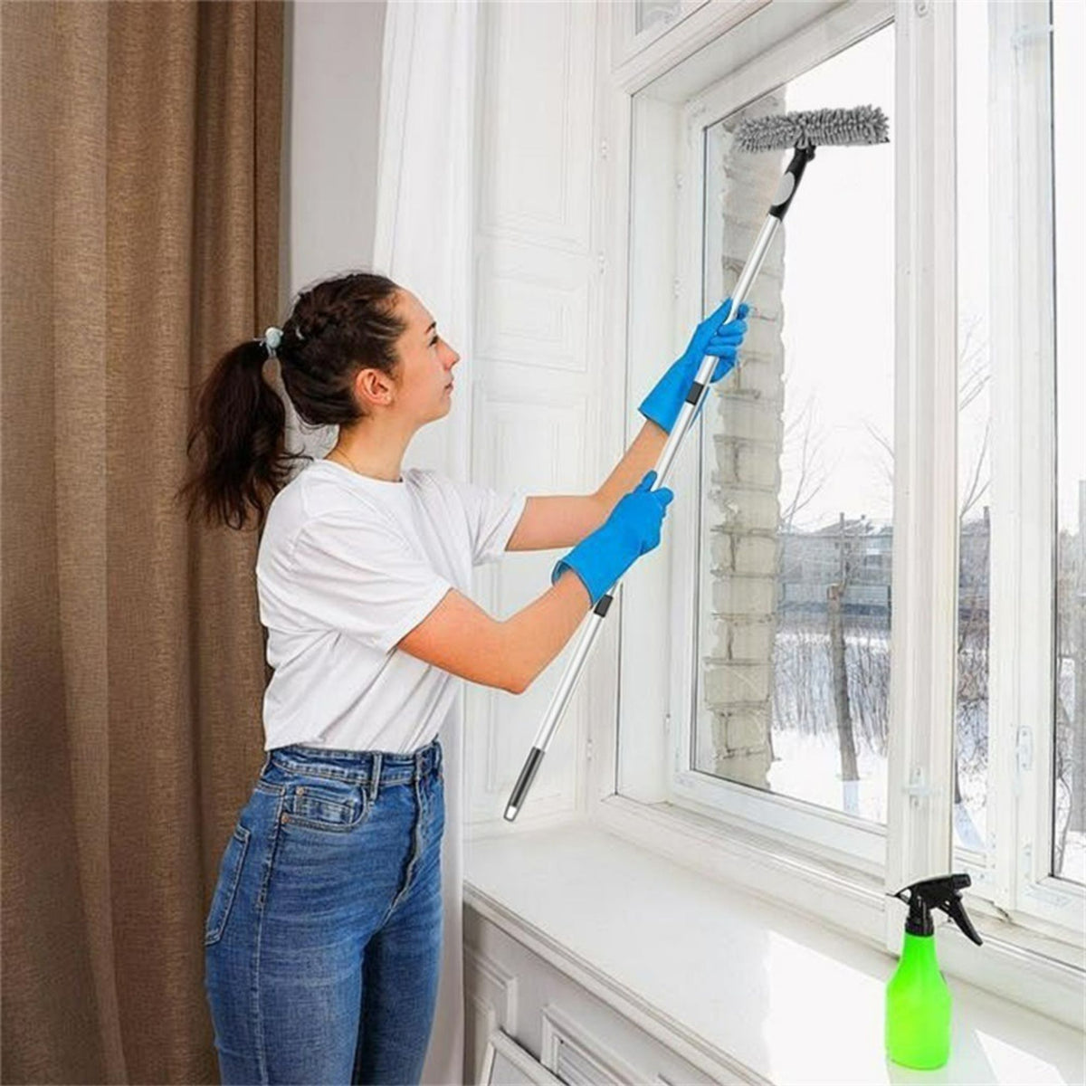 Telescopic Window Cleaning Kit 4.5m Pole Squeegee Microfibre No Ladder 20ft