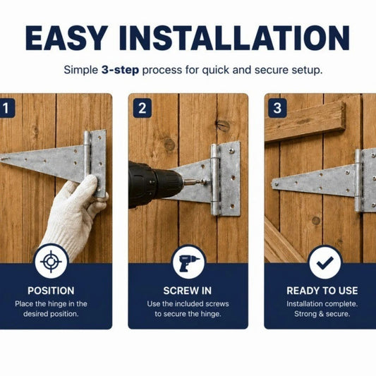 Heavy Duty T Hinges 18" (Pair) – for Gates, Sheds, Fences & Doors, Screws Included