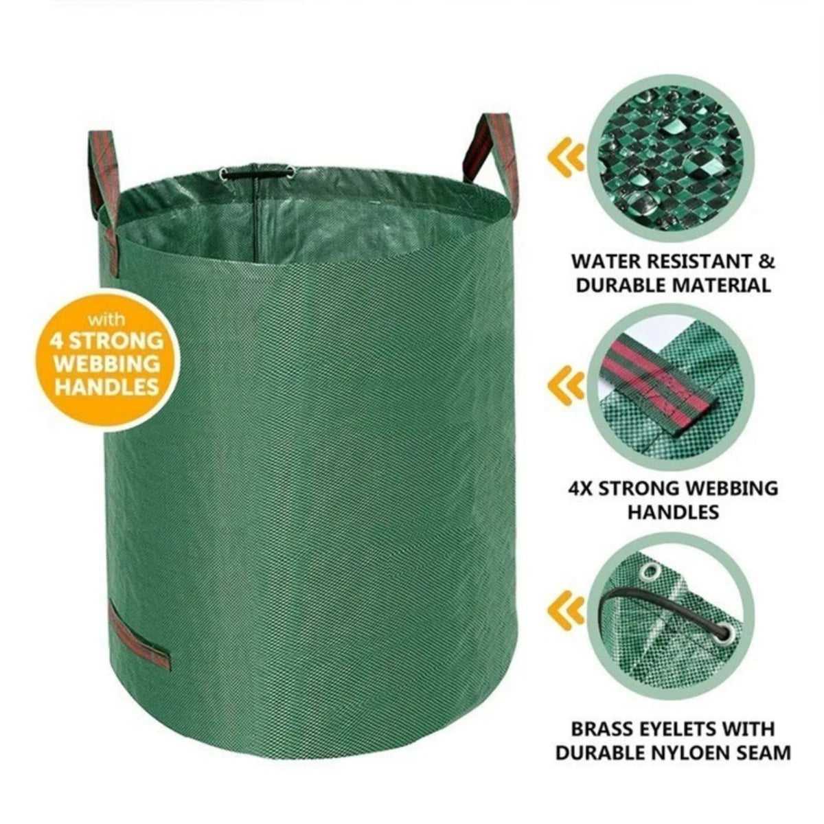 300L Heavy Duty Reusable Garden Waste Bag with Zipper & Handles Foldable