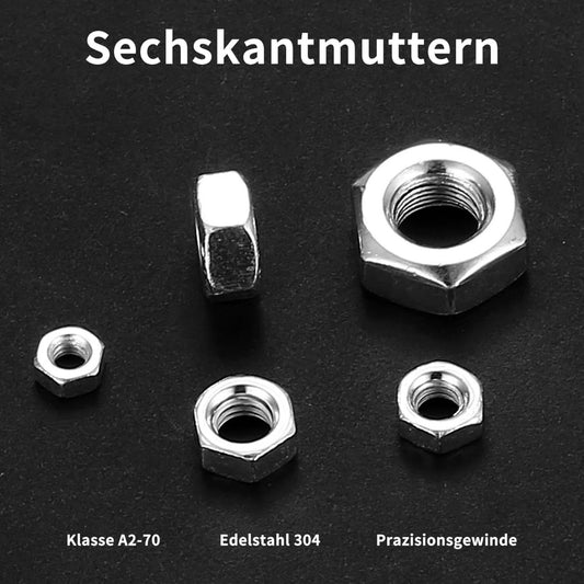 200Pcs Hex Nuts Set M3 M4 M5 M6 M8 Stainless Steel Assorted Nut Kit UK