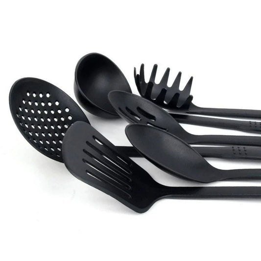 Kitchen Utensil Set 6pc Black Plastic 30cm Cooking Tools for Non-Stick Pans