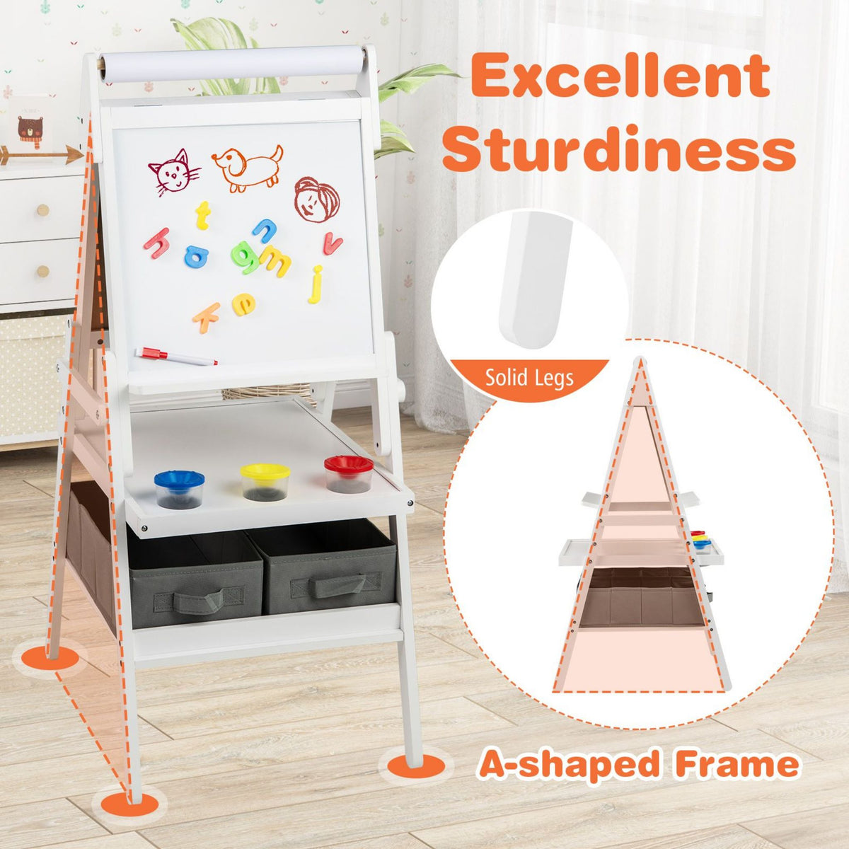 Double Sided Kids Easel Magnetic Whiteboard Chalkboard Art Drawing Board