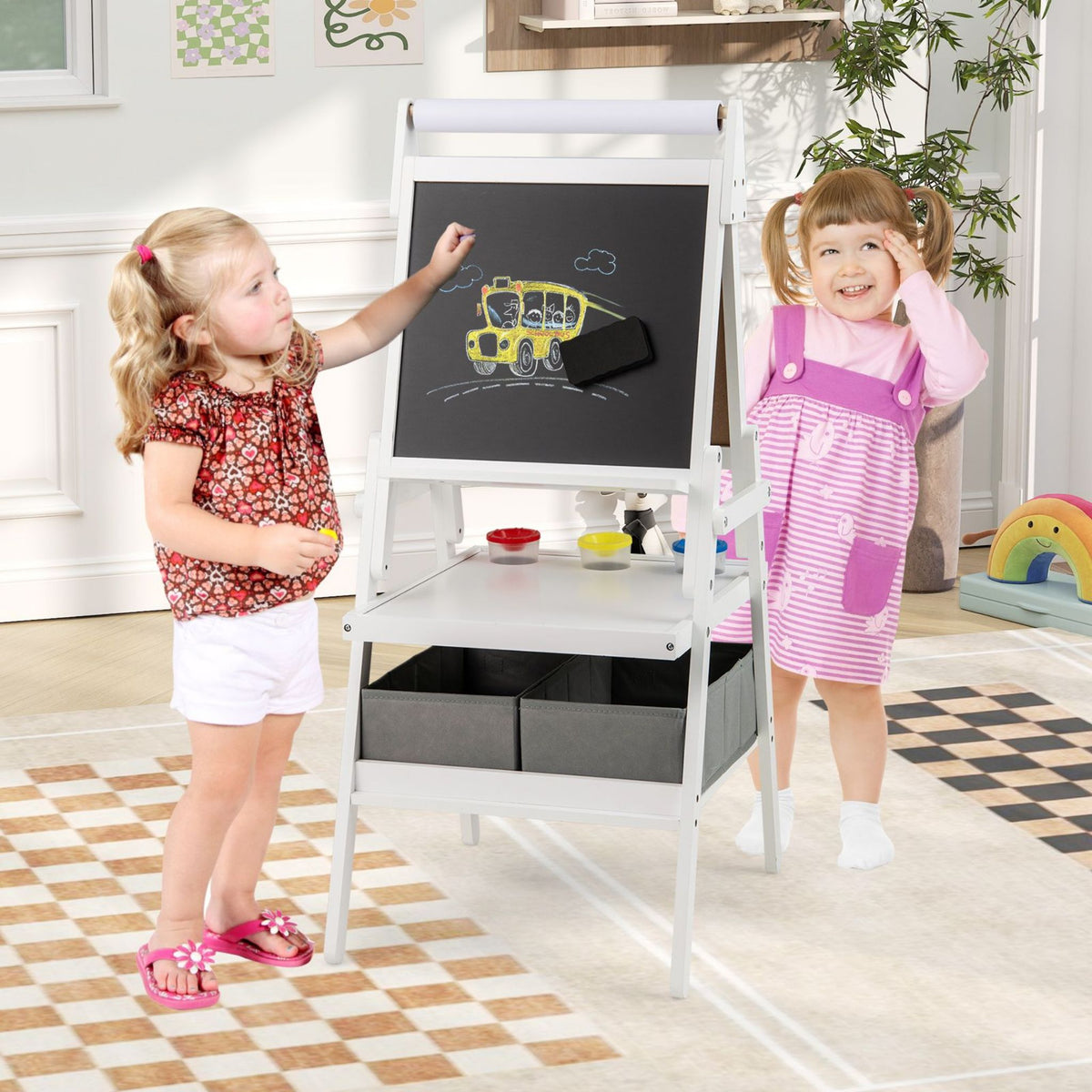 Double Sided Kids Easel Magnetic Whiteboard Chalkboard Art Drawing Board