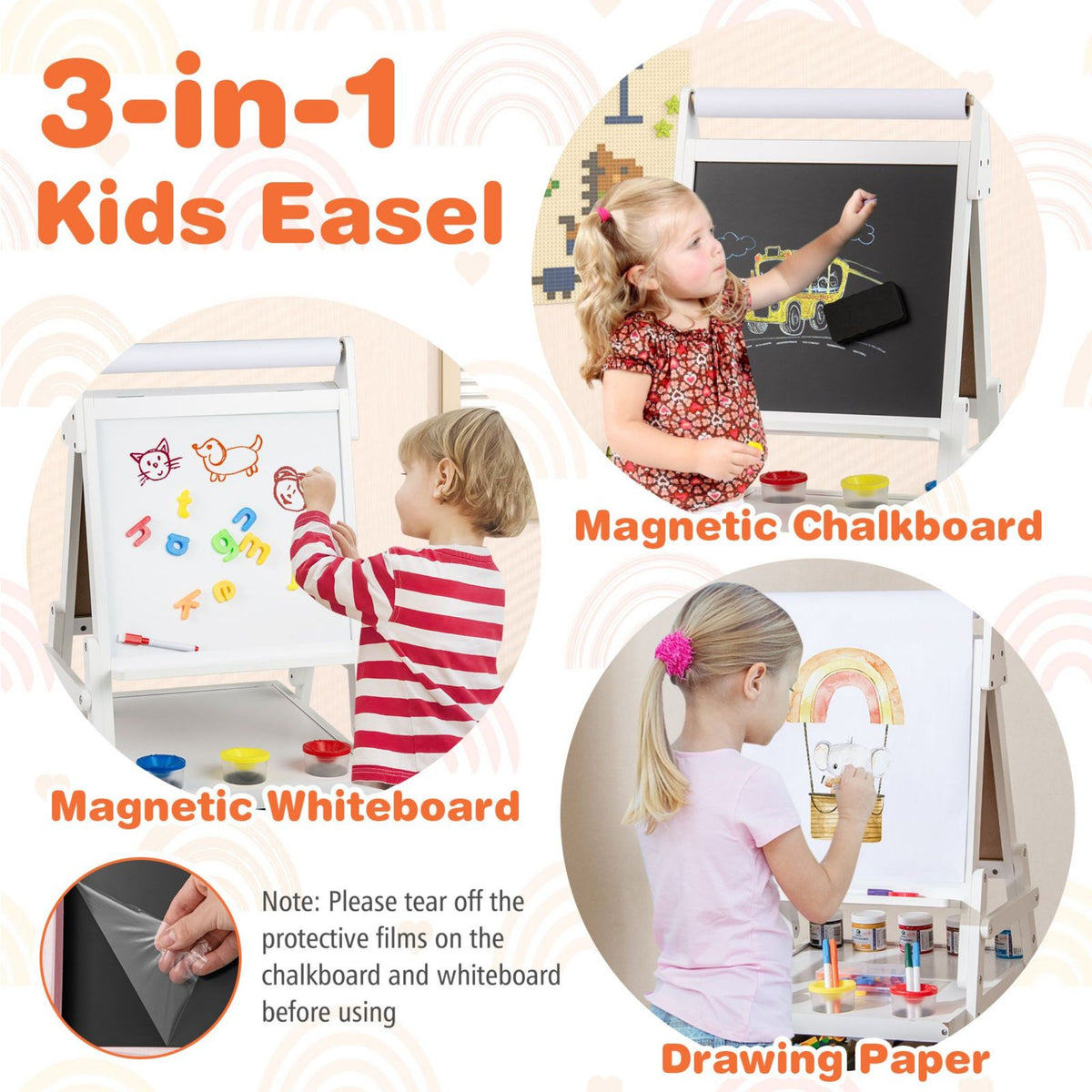 Double Sided Kids Easel Magnetic Whiteboard Chalkboard Art Drawing Board