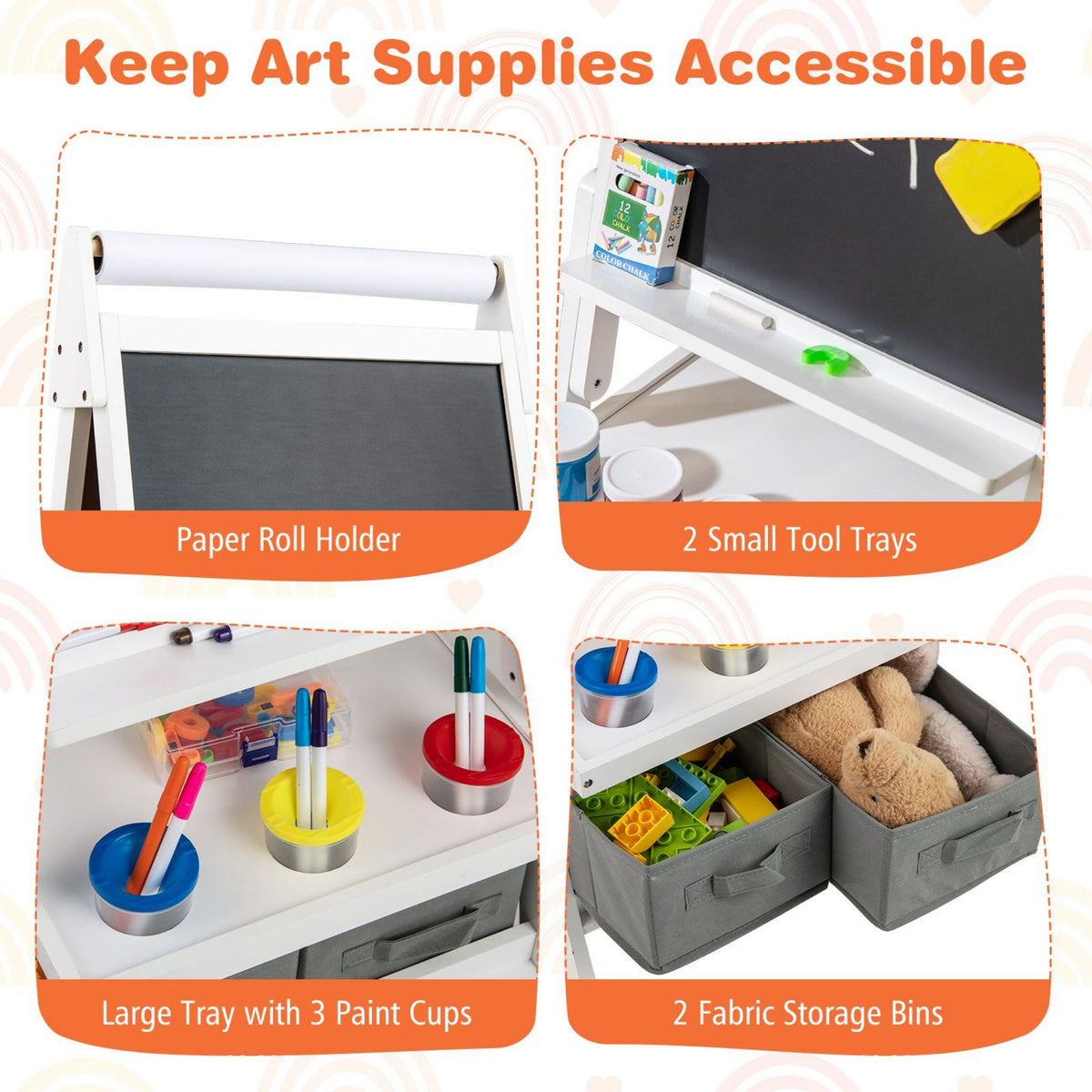 Double Sided Kids Easel Magnetic Whiteboard Chalkboard Art Drawing Board