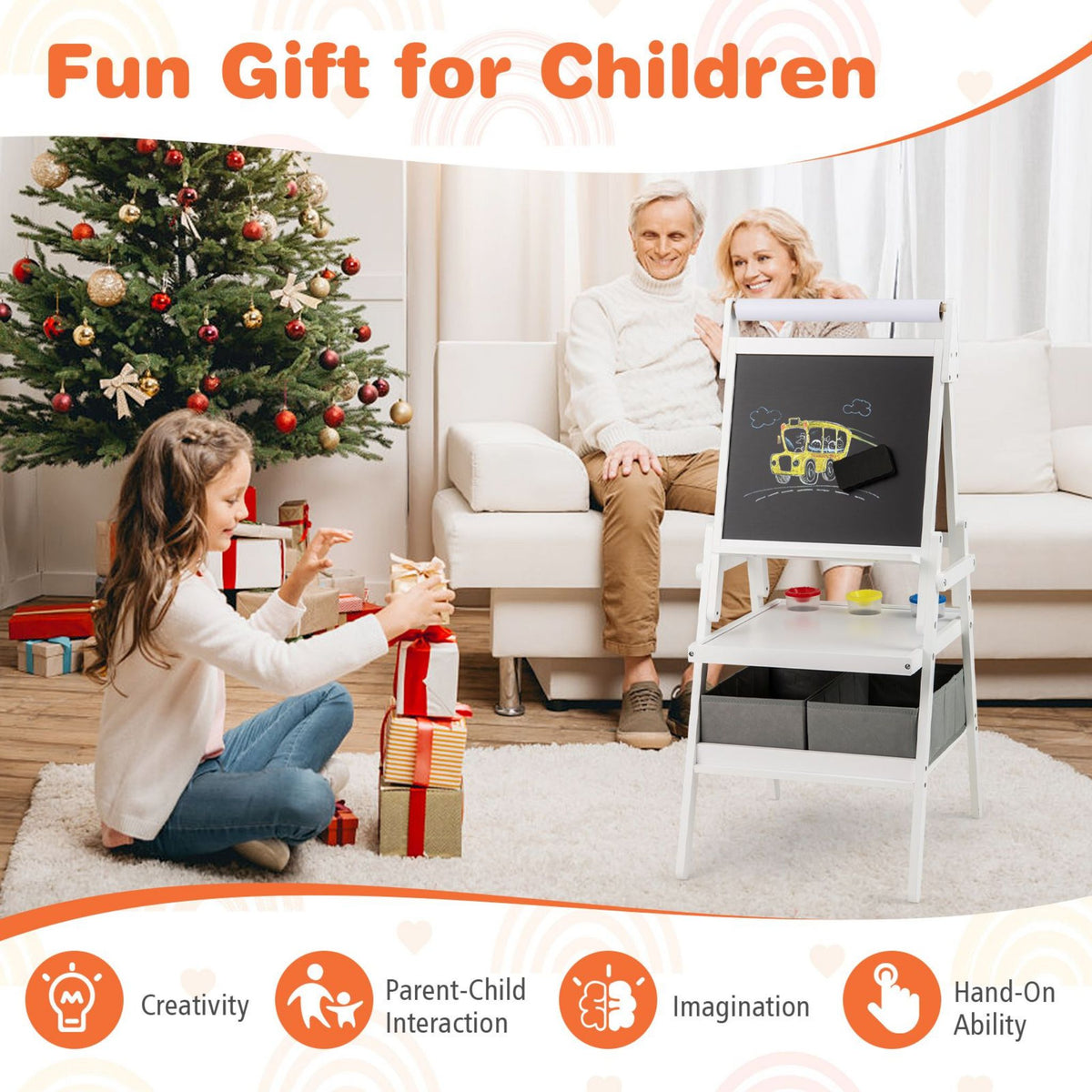 Double Sided Kids Easel Magnetic Whiteboard Chalkboard Art Drawing Board