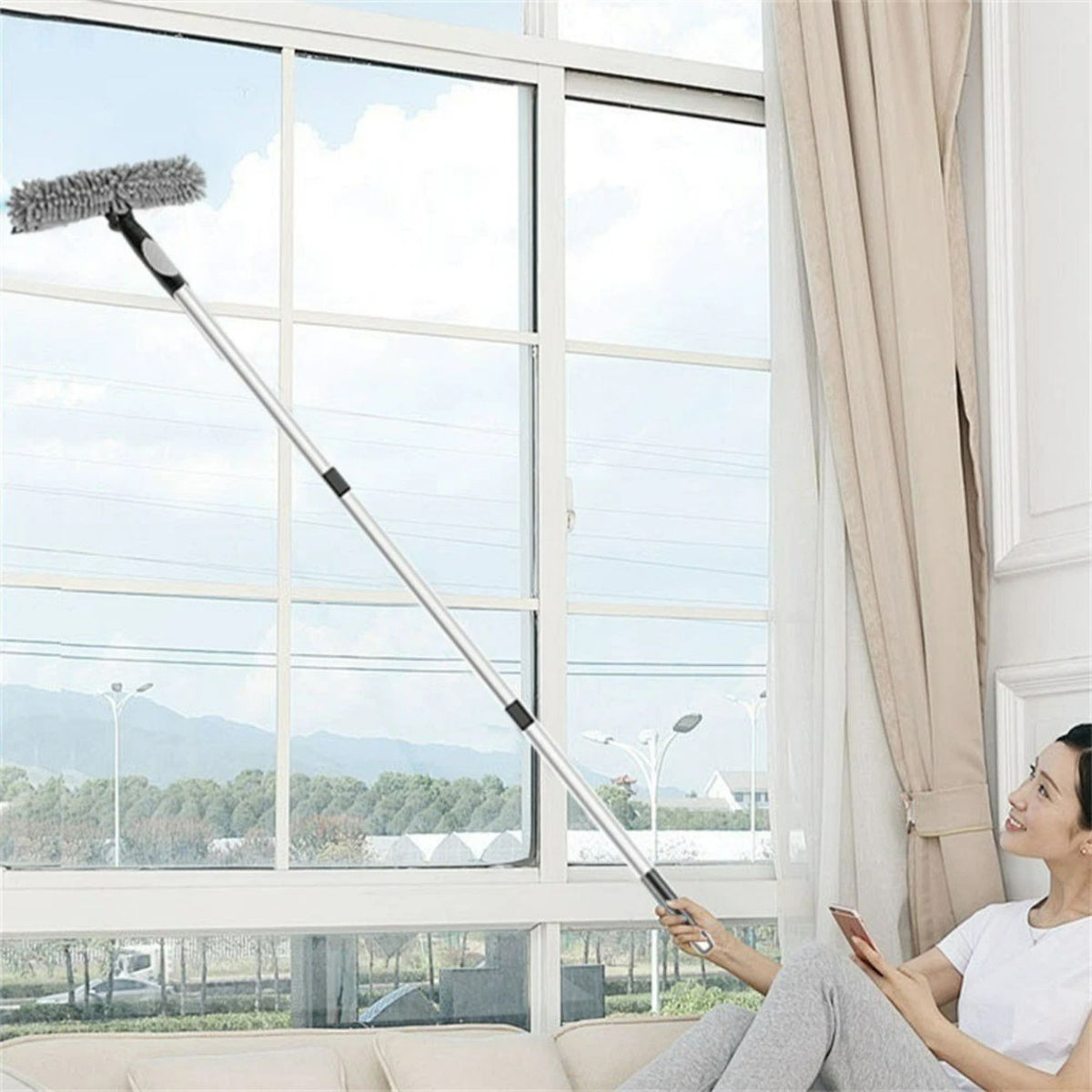 Telescopic Window Cleaning Kit 4.5m Pole Squeegee Microfibre No Ladder 20ft