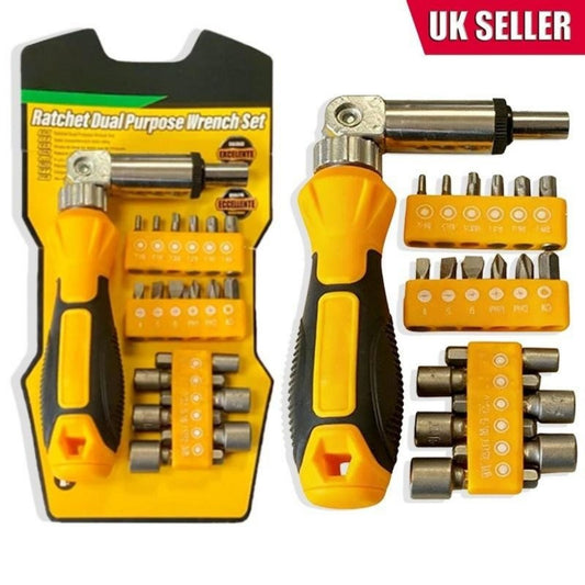 Compact Ratchet Screwdriver Wrench Socket Kit 13.5cm Essential Tool UK