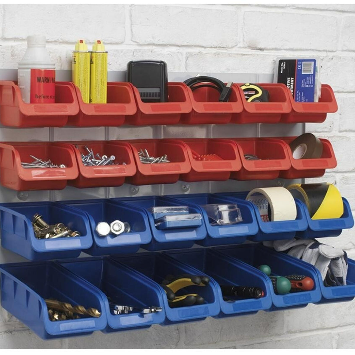 24 Bins Wall Mounted Storage Bin Kit Steel Panel Garage Workshop Organiser
