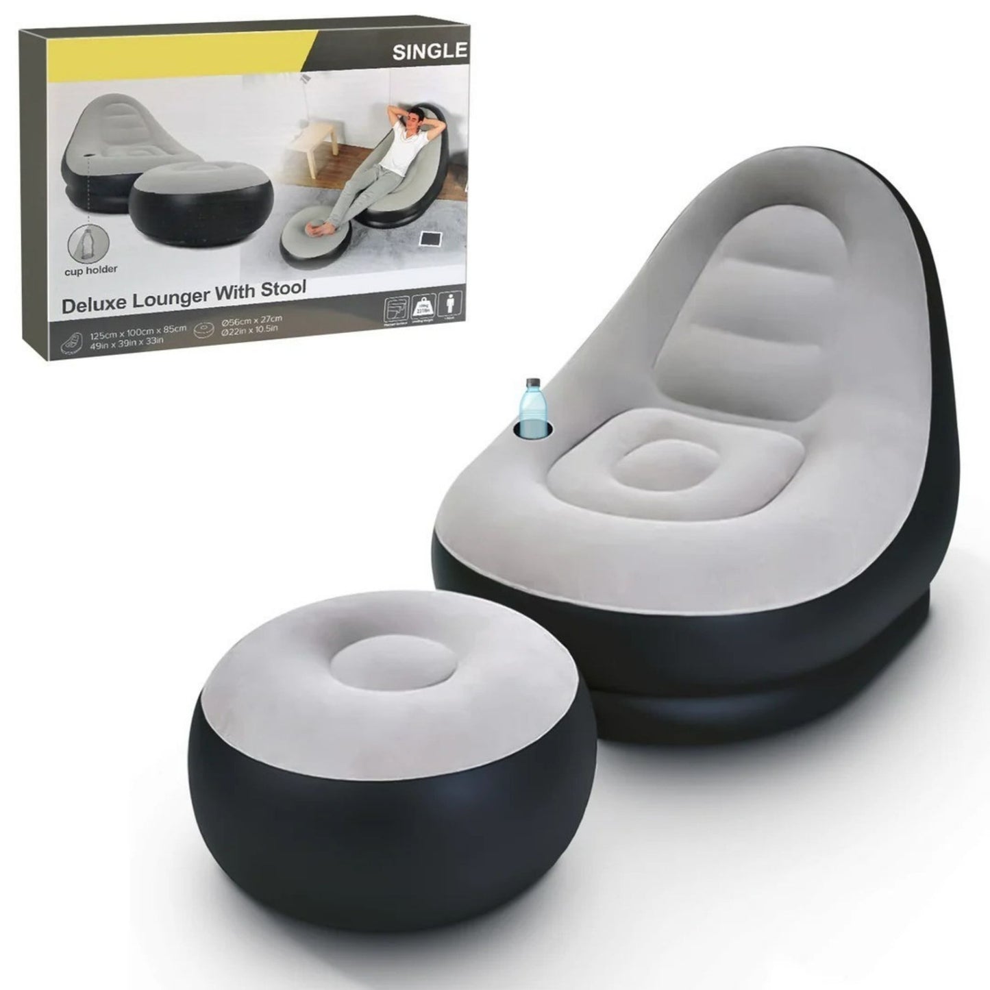 Inflatable Lounge Chair with Ottoman Footrest for Indoor Outdoor Camps