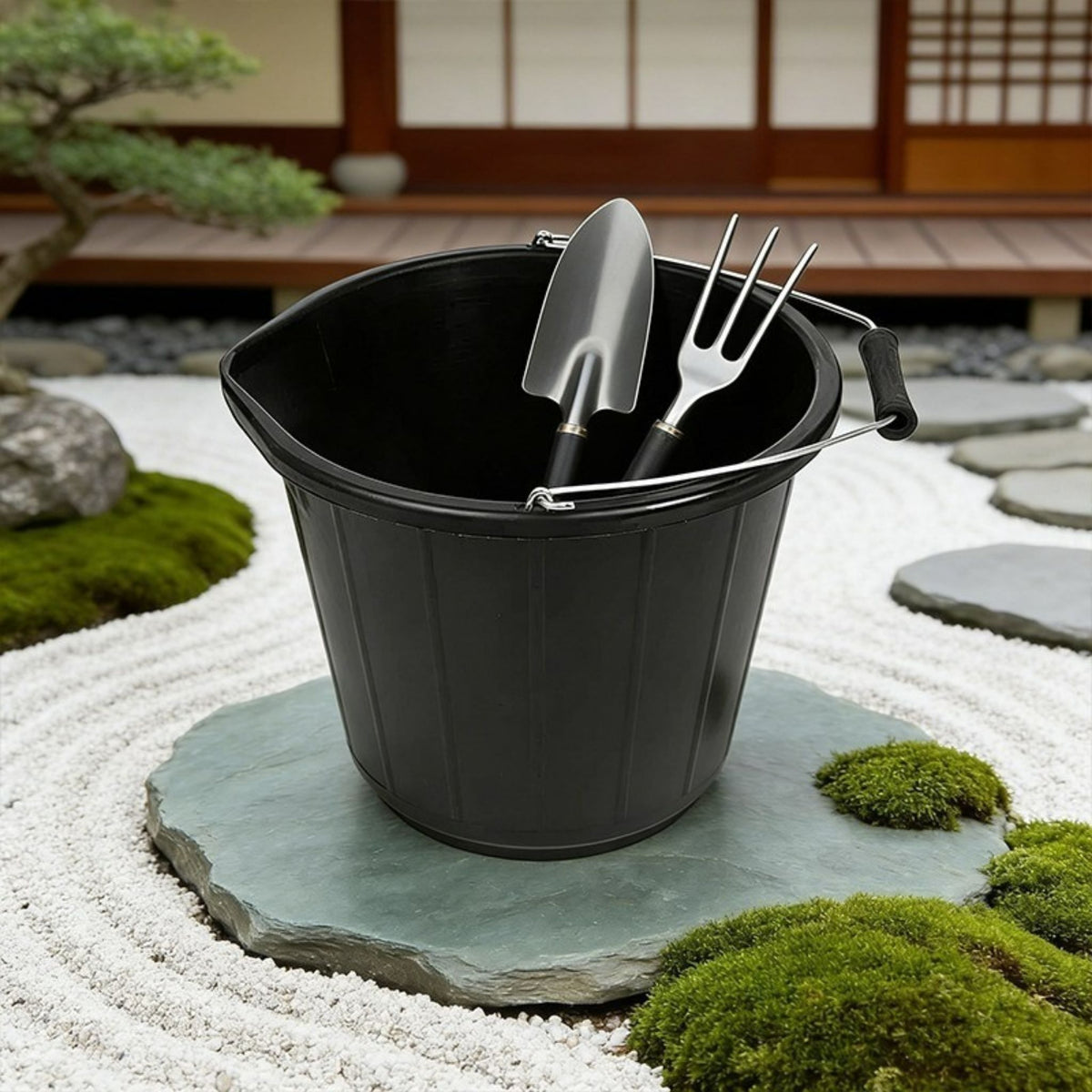 Black Heavy-Duty Plastic Bucket Tub with Handle | Multi-Purpose 32x26cm