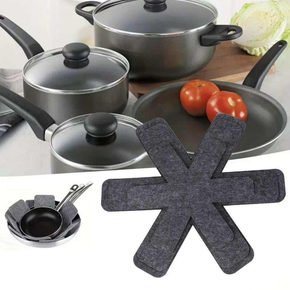 Grey Fabric Trivet Set Large Modern Pot Pan Protectors Heat Pads Kits