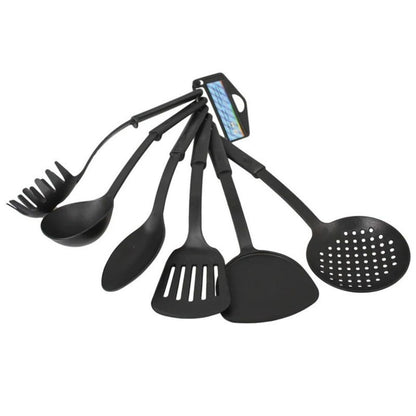Kitchen Utensil Set 6pc Black Plastic 30cm Cooking Tools for Non-Stick Pans