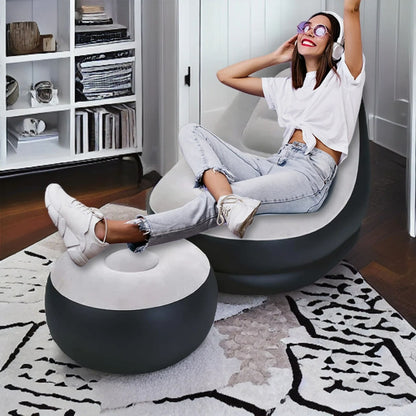 Inflatable Lounge Chair with Ottoman Footrest for Indoor Outdoor Camps
