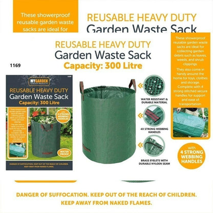 300L Heavy Duty Reusable Garden Waste Bag with Zipper & Handles Foldable