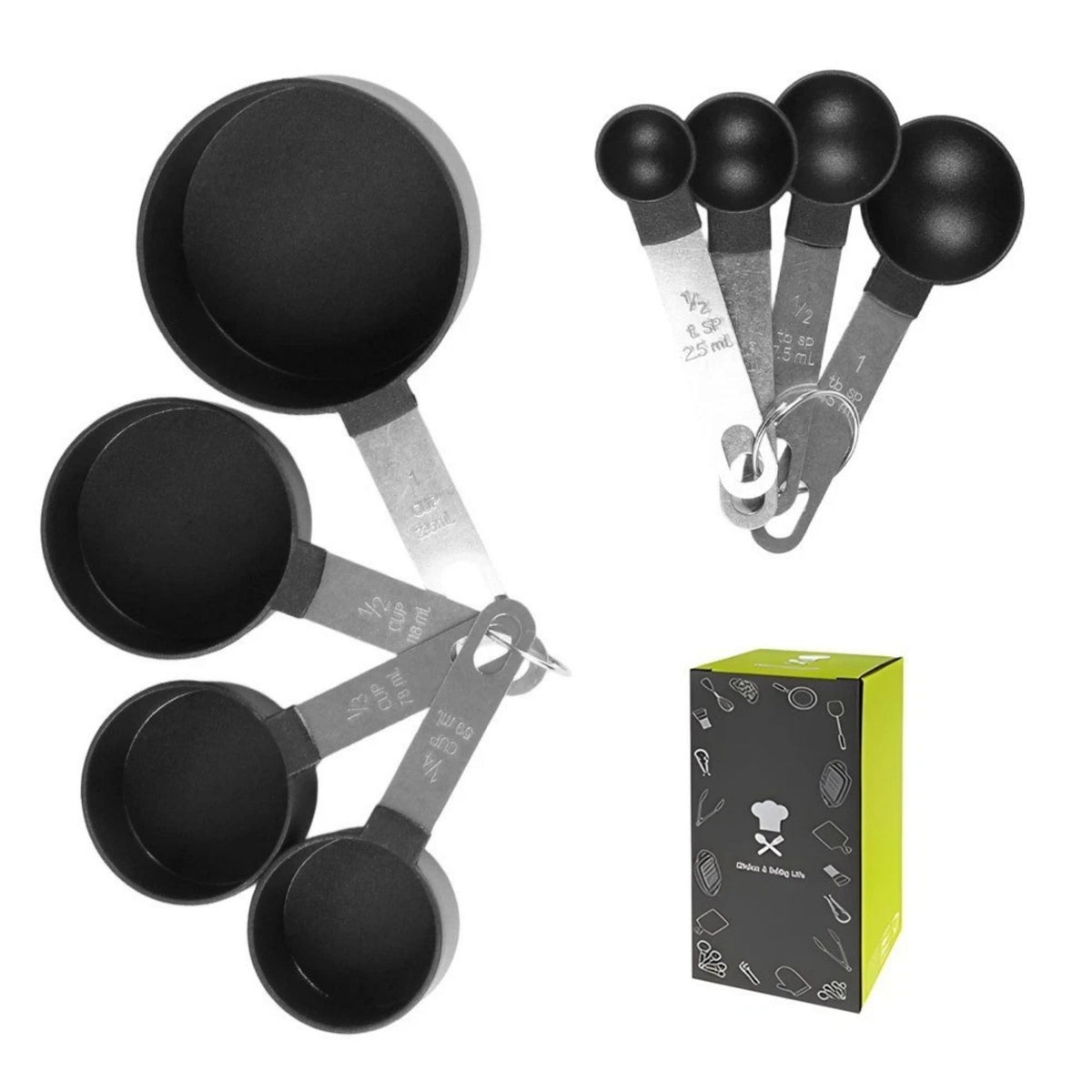 Stainless Steel Measuring Cups & Spoons 8-Piece Set Baking Kitchen BBQ