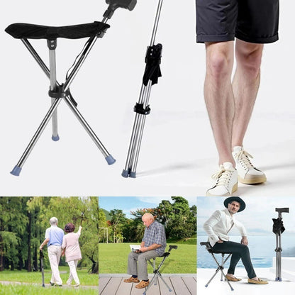 Walking Stick Seat Folding Adjustable Aluminium Cane Chair Stool for Support