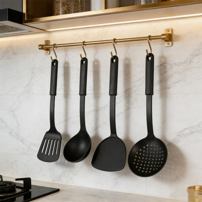 Kitchen Utensil Set 6pc Black Plastic 30cm Cooking Tools for Non-Stick Pans