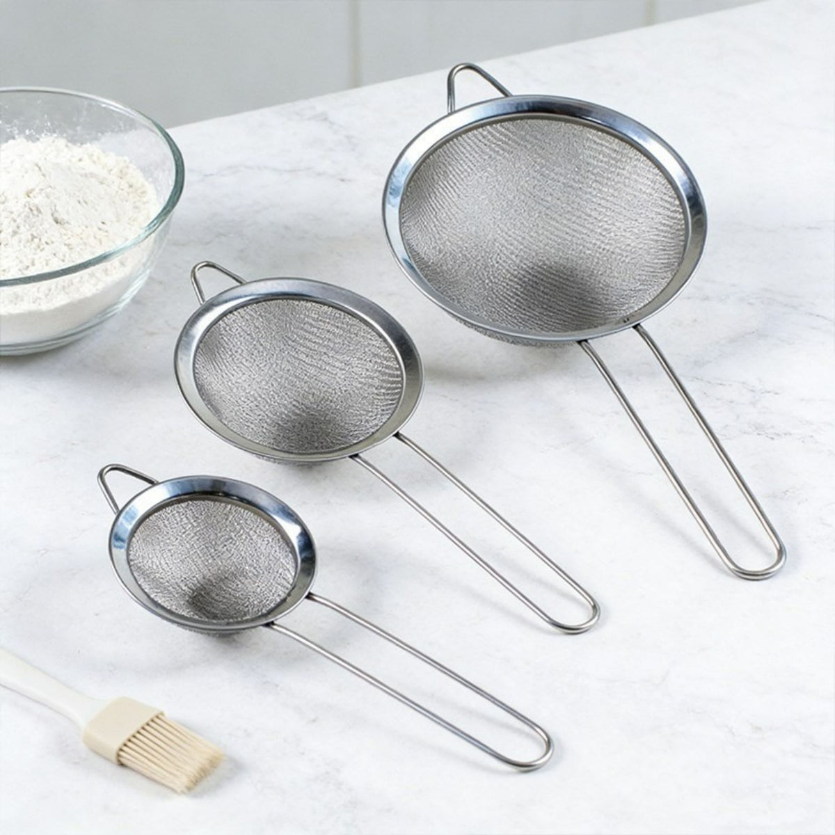 Stainless Steel Fine Mesh Strainer Sieve Set of 3 Assorted Kitchen Sizes