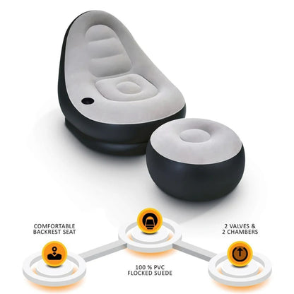 Inflatable Lounge Chair with Ottoman Footrest for Indoor Outdoor Camps