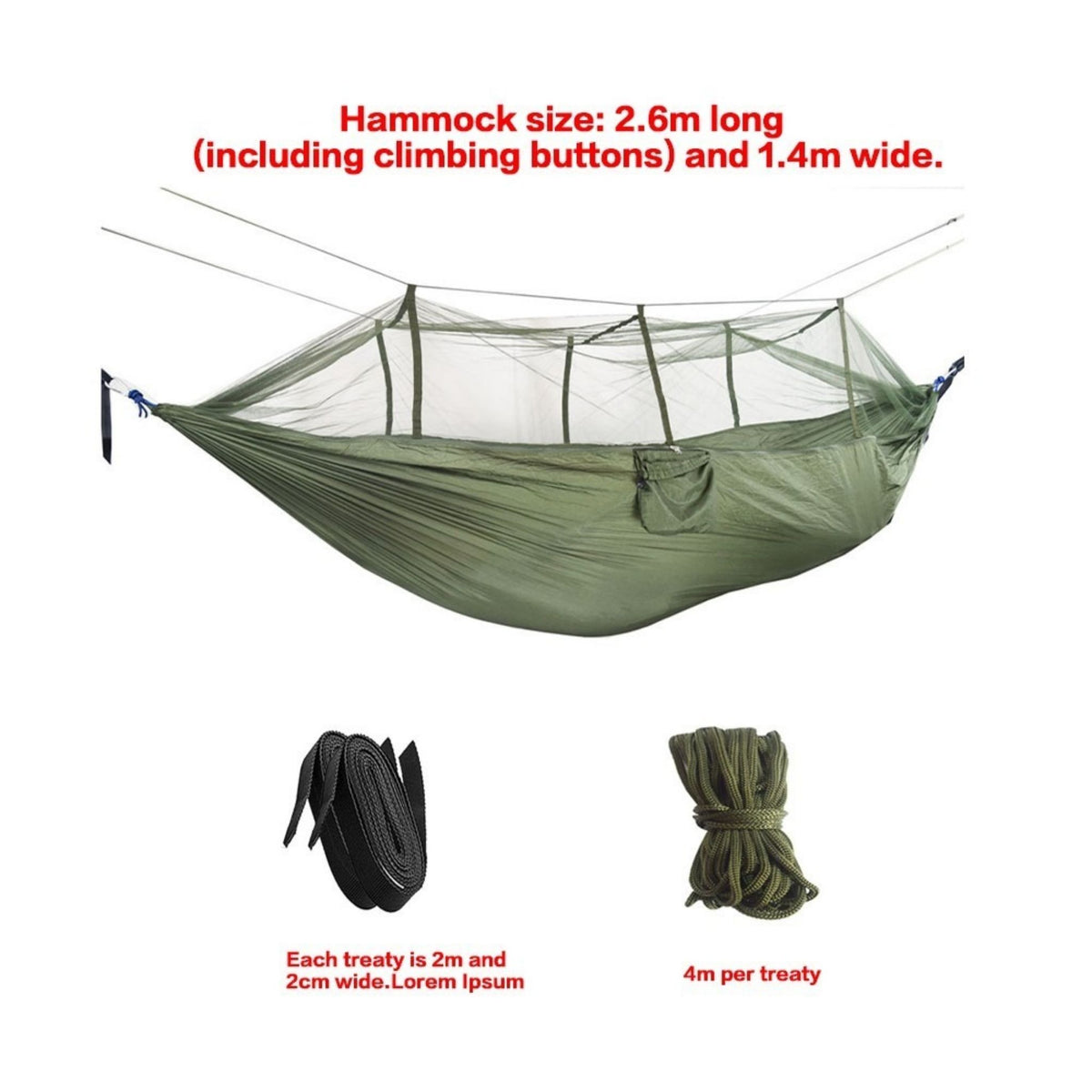Double Camping Hammock with Mosquito Net 2 Person Lightweight 440lbs Portable