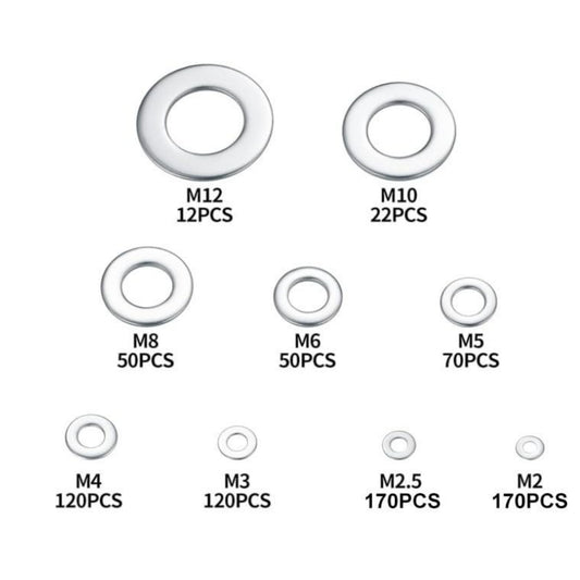 784pc Stainless Steel Washer Assortment Set - Flat, Lock & Spacer Washers Kit