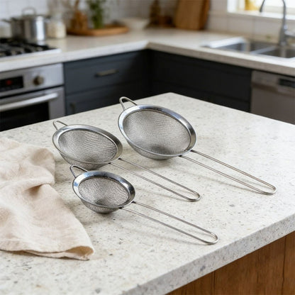 Stainless Steel Fine Mesh Strainer Sieve Set of 3 Assorted Kitchen Sizes