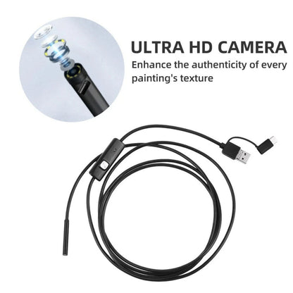 2m Endoscope Camera for Android 3-in-1 Waterproof Borescope Snake 6 LED Lights