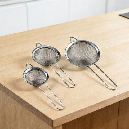 Stainless Steel Fine Mesh Strainer Sieve Set of 3 Assorted Kitchen Sizes