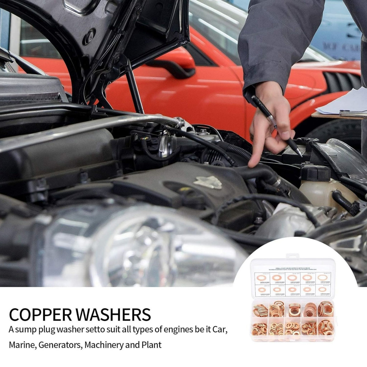 200pcs Copper Washers Assorted, Flat Washers Kit, 9 Sizes Sealing Ring