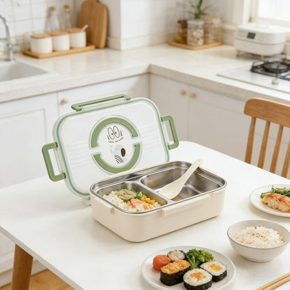 Insulated Lunch Box 2-Section Stainless Steel Bento Box with Spoon