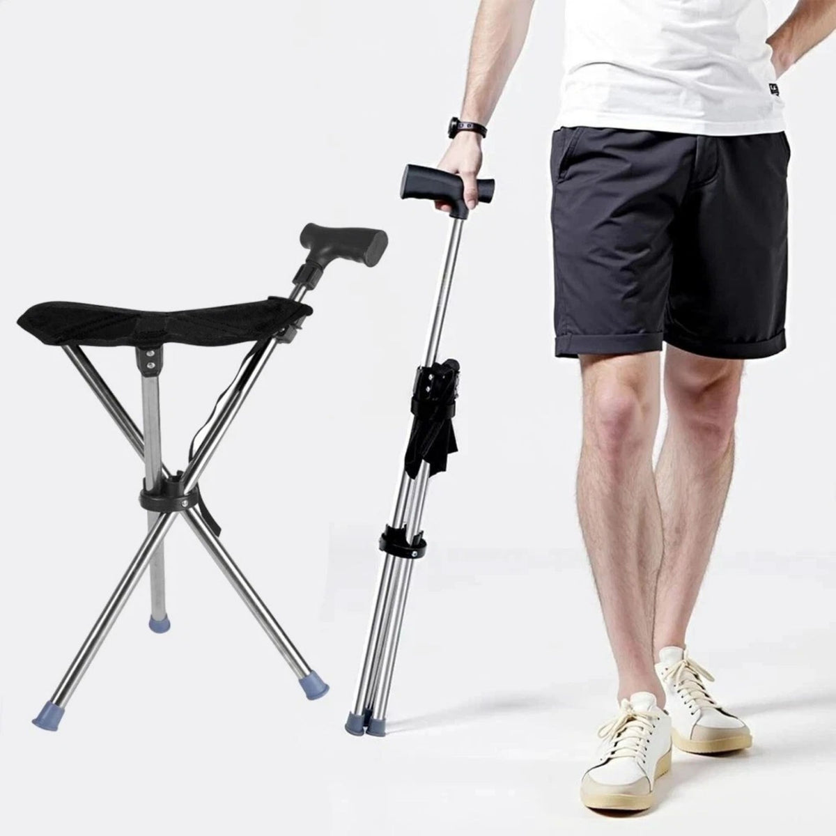 Walking Stick Seat Folding Adjustable Aluminium Cane Chair Stool for Support