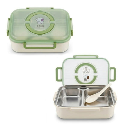 Insulated Lunch Box 2-Section Stainless Steel Bento Box with Spoon