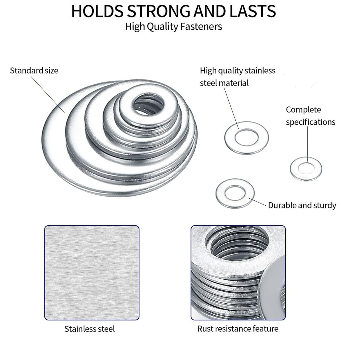 784pc Stainless Steel Washer Assortment Set - Flat, Lock & Spacer Washers Kit