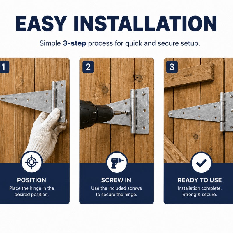 Heavy Duty T Hinges 18" (Pair) – for Gates, Sheds, Fences & Doors, Screws Included
