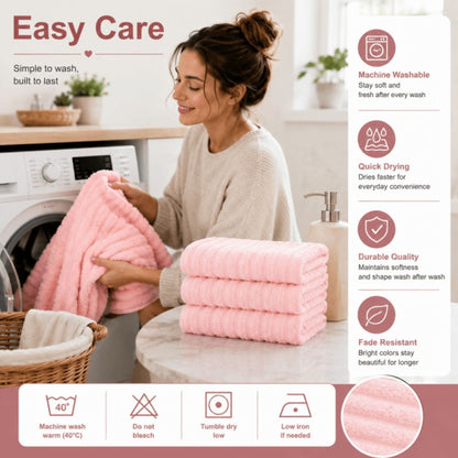 4PCS Fleece Bath Towels 70 x 135cm Soft Absorbent Quick Dry Pink or White