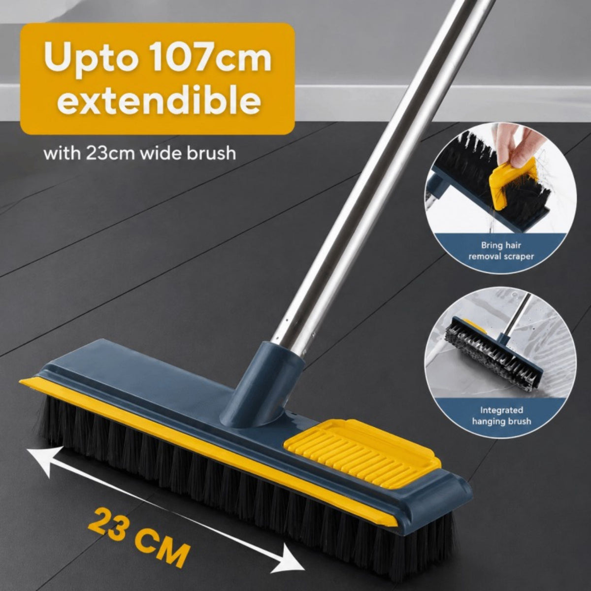 Long Handle Floor Scrub Brush Squeegee & Hair Cleaning Comb Stiff Bristle