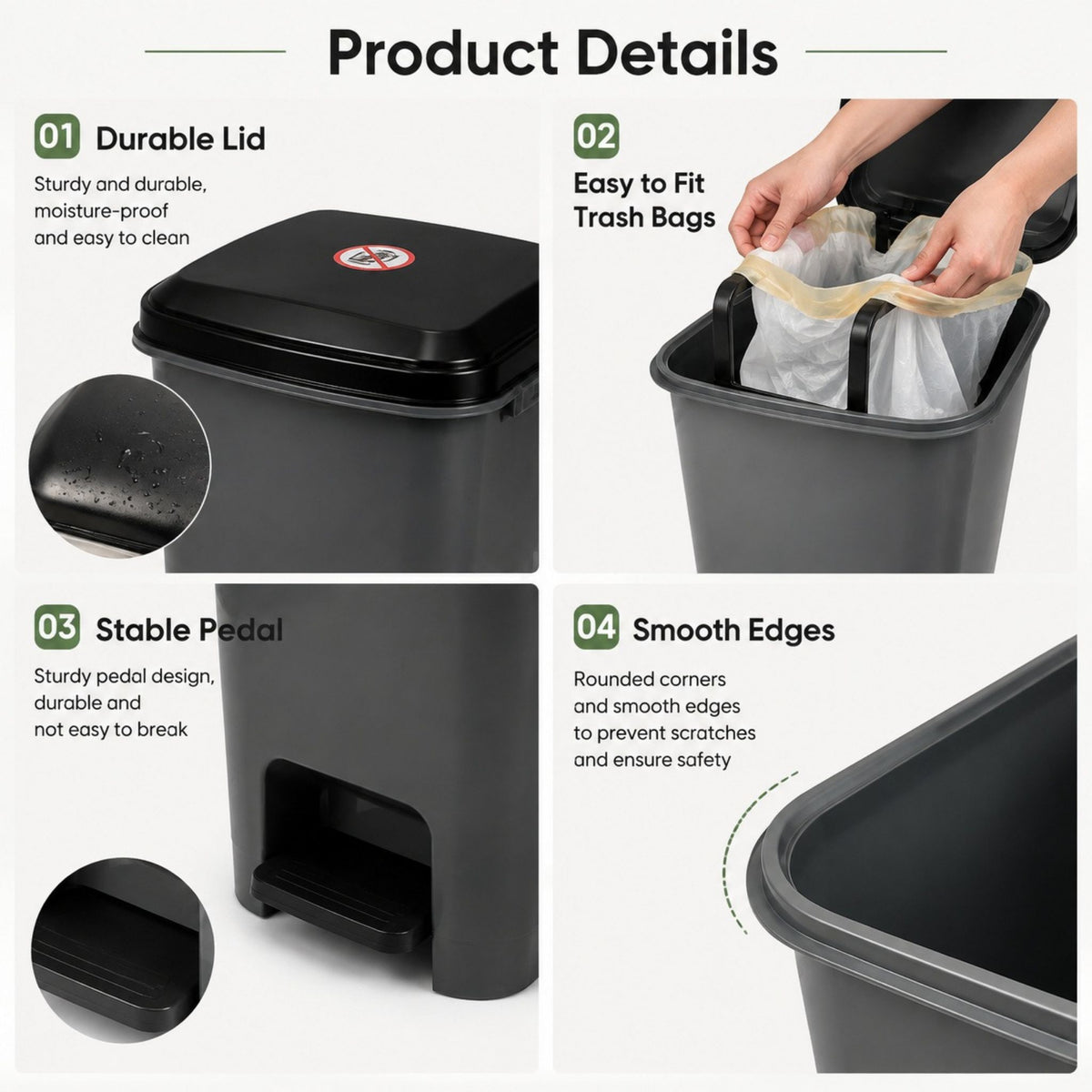 Slim Pedal Bin 40L 20L Kitchen Bathroom Office Waste Rubbish Bin with Lid