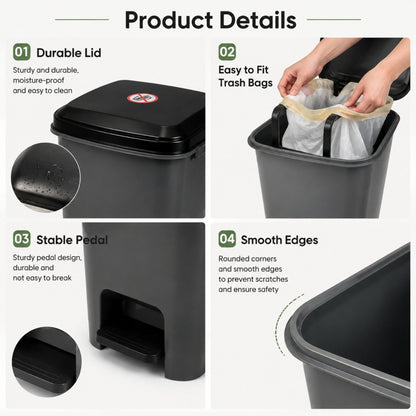 Slim Pedal Bin 40L 20L Kitchen Bathroom Office Waste Rubbish Bin with Lid
