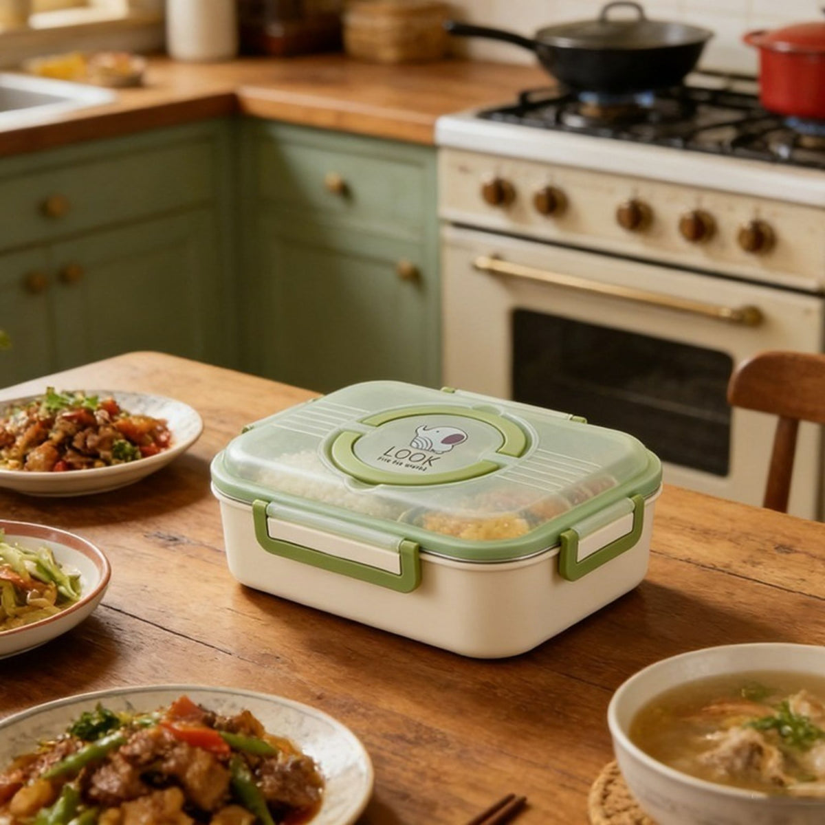 Insulated Lunch Box 2-Section Stainless Steel Bento Box with Spoon