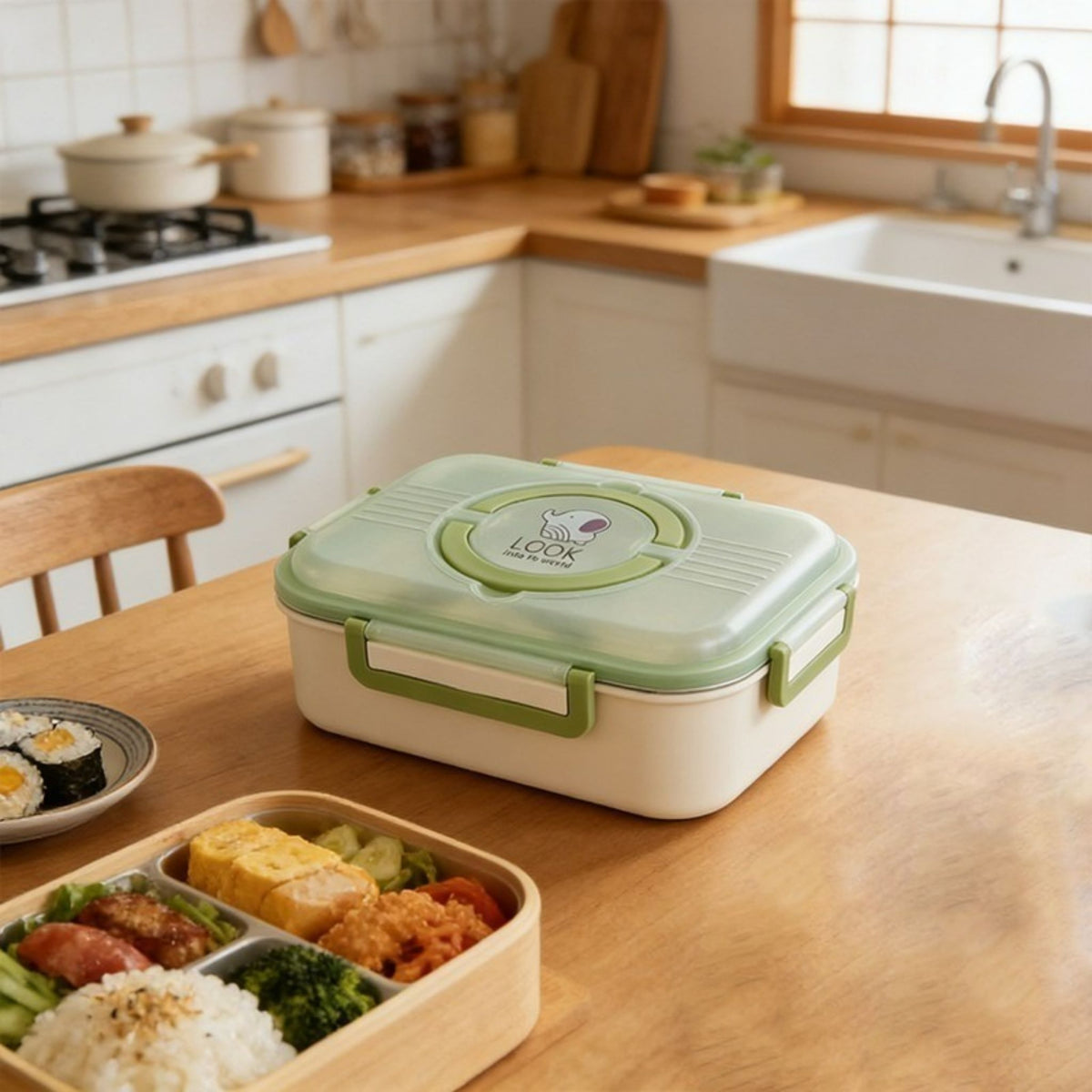 Insulated Lunch Box 2-Section Stainless Steel Bento Box with Spoon