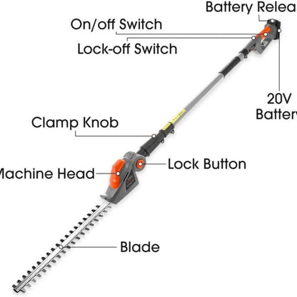 20V Cordless Pole Hedge Trimmer – 2.4M Long Reach, 45cm Blade, 2 Batteries