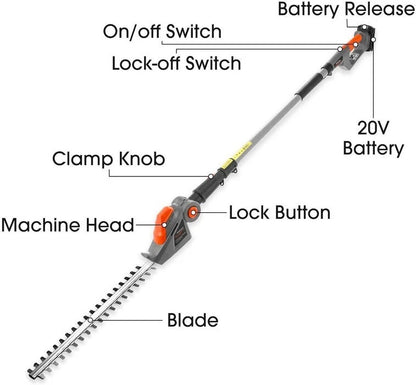 18V Cordless Pole Hedge Trimmer – 2.4M Long Reach, 1 Battery Included