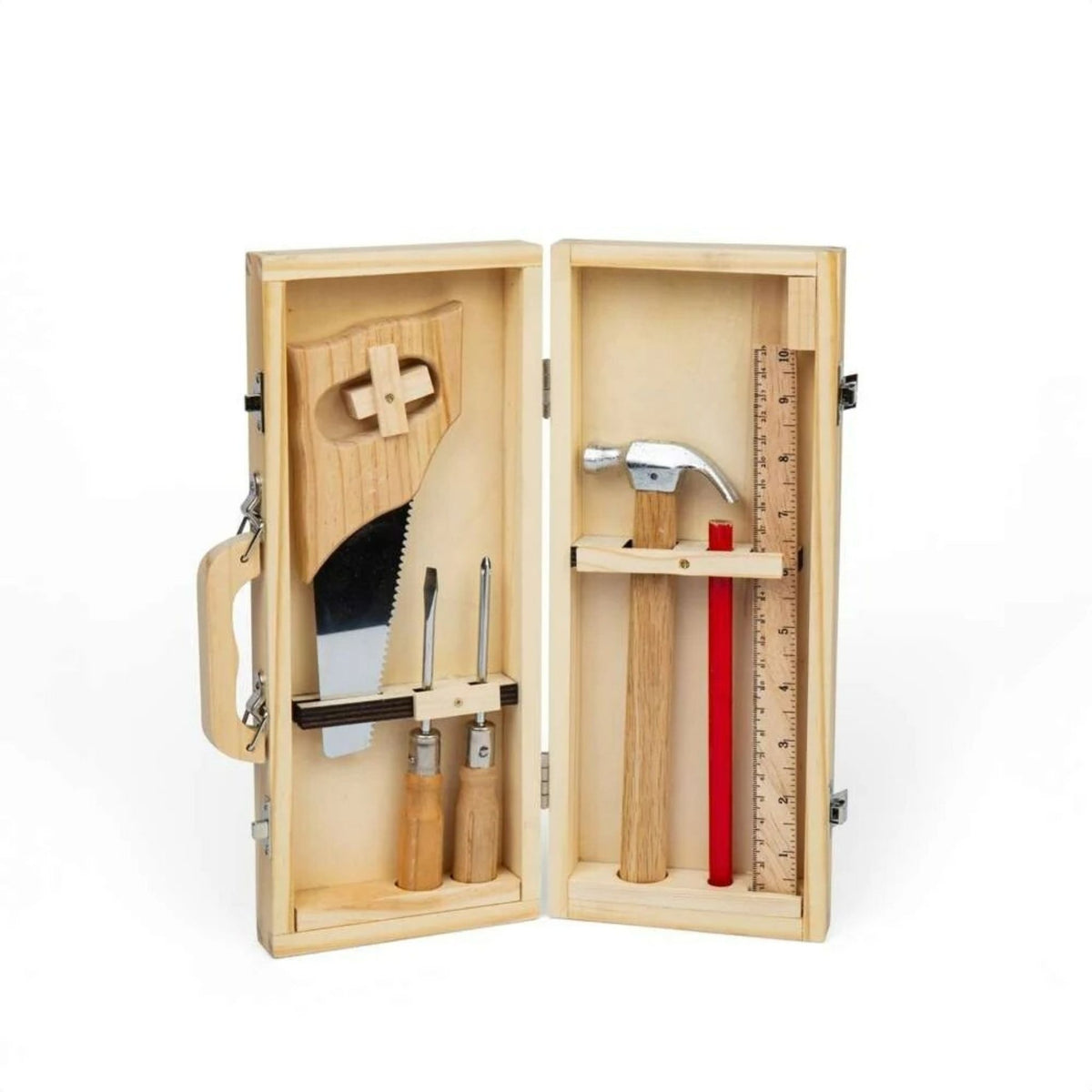 Kids DIY Wooden Tool Box 6 Piece Set FSC Real Tools Carpentry Woodworking