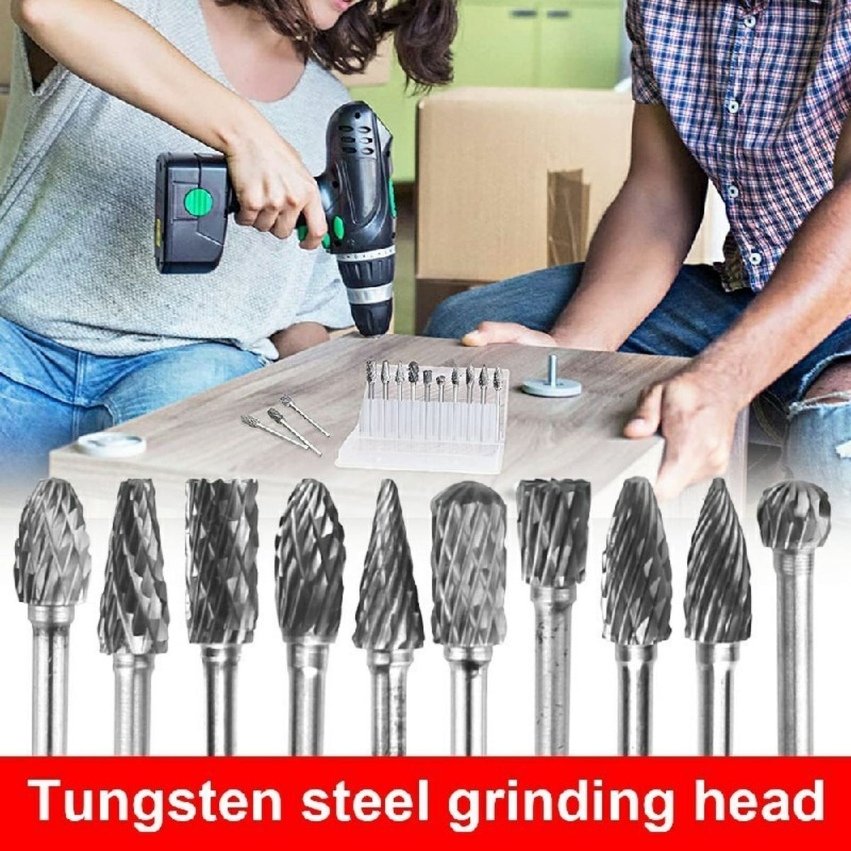 Rotary Burr Bit Tungsten Carbide Point Die Grinder Shank Carving Set Tool x 10