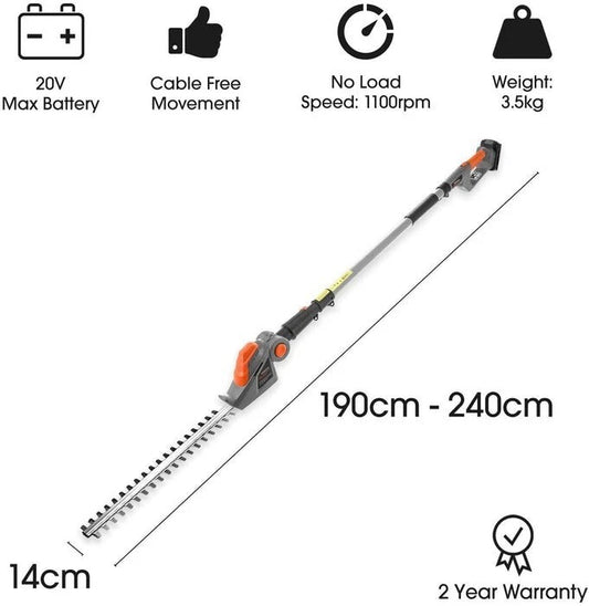 20V Cordless Pole Hedge Trimmer – 2.4M Long Reach, 45cm Blade, 2 Batteries