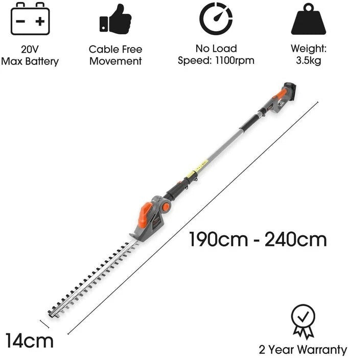 18V Cordless Pole Hedge Trimmer – 2.4M Long Reach, 1 Battery Included