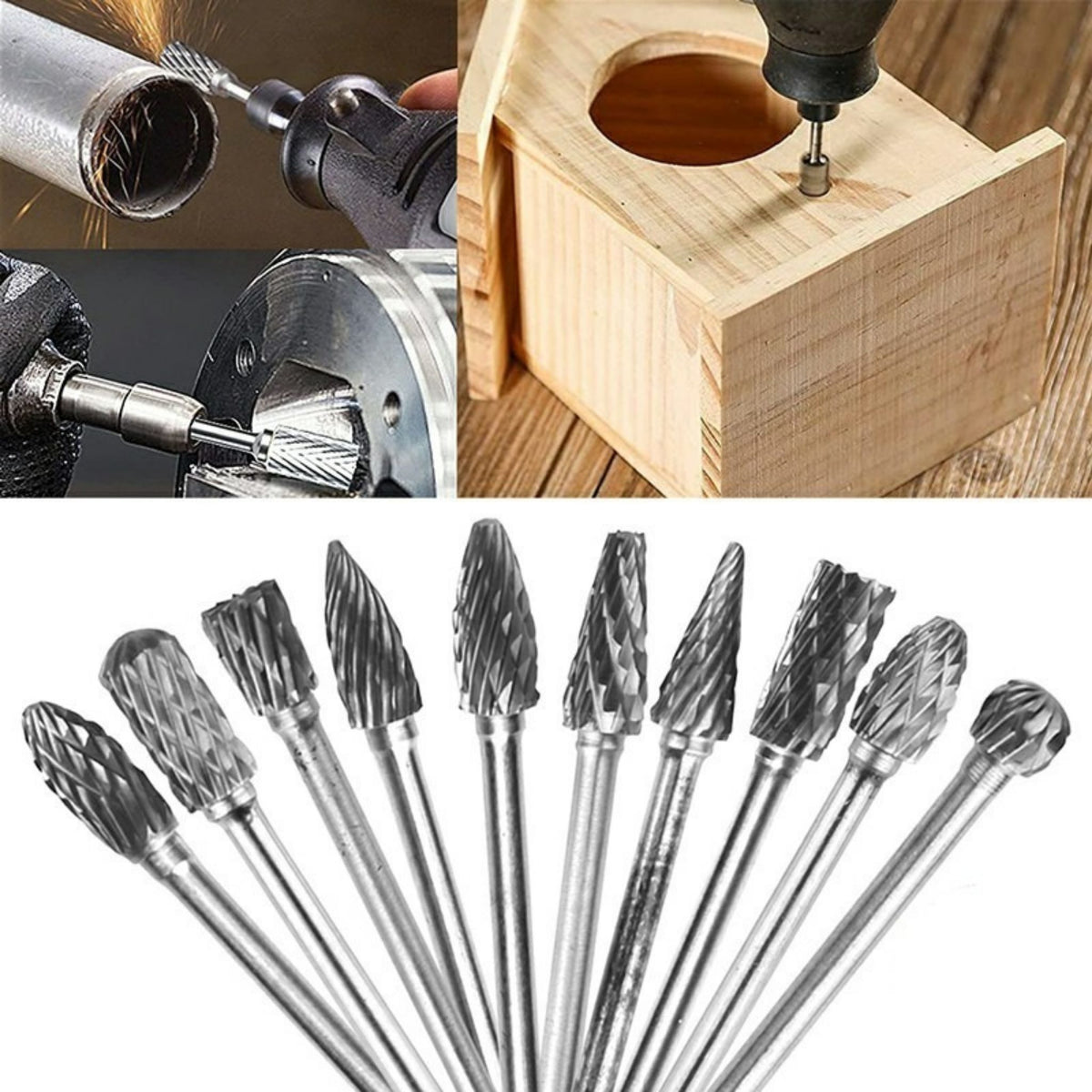 Rotary Burr Bit Tungsten Carbide Point Die Grinder Shank Carving Set Tool x 10