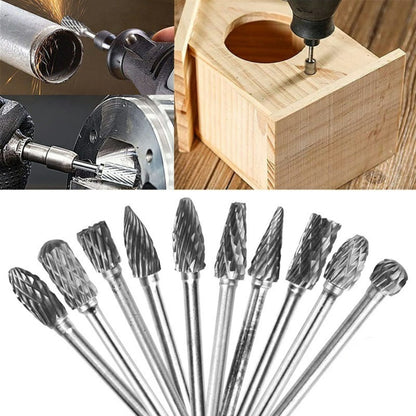 Rotary Burr Bit Tungsten Carbide Point Die Grinder Shank Carving Set Tool x 10