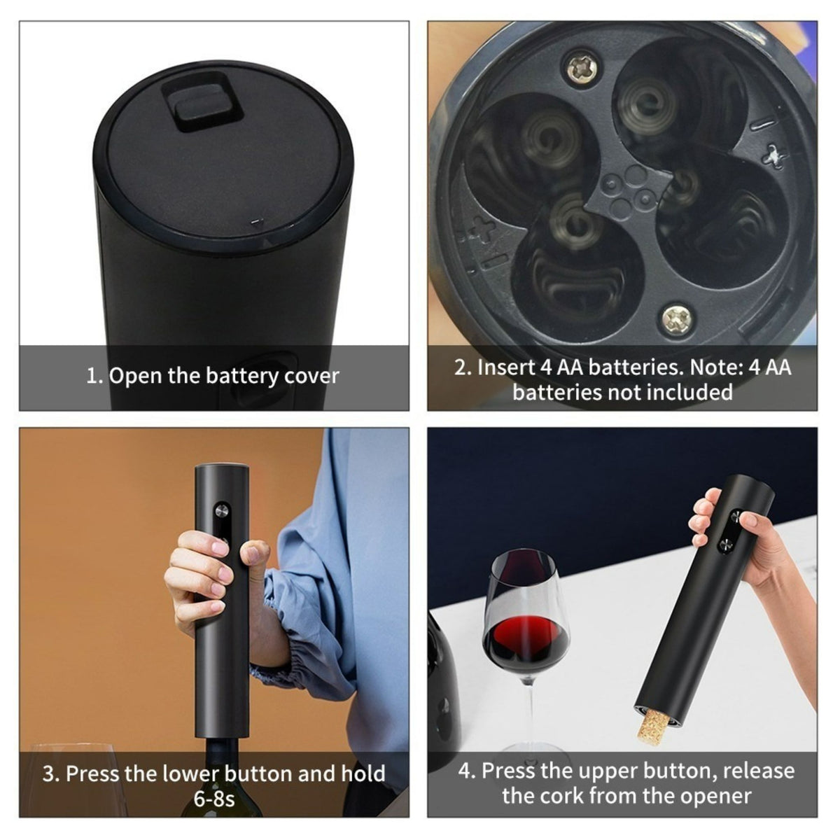 Electric Wine Bottle Opener Automatic Corkscrew Battery Powered Cordless